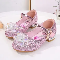 Disney Little Girls Frozen Aisha Girls High-heeled Shoes Children Cartoon Princess Elsa Glitter Shoes Cute Girls Crystal shoes