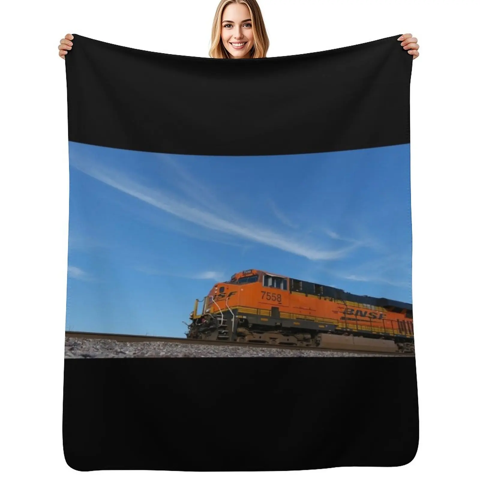 BNSF #7558 GE ES44DC Locomotive Leading 6K Throw Blanket Multi Purpose Soft Warm Blanket for Home Travel