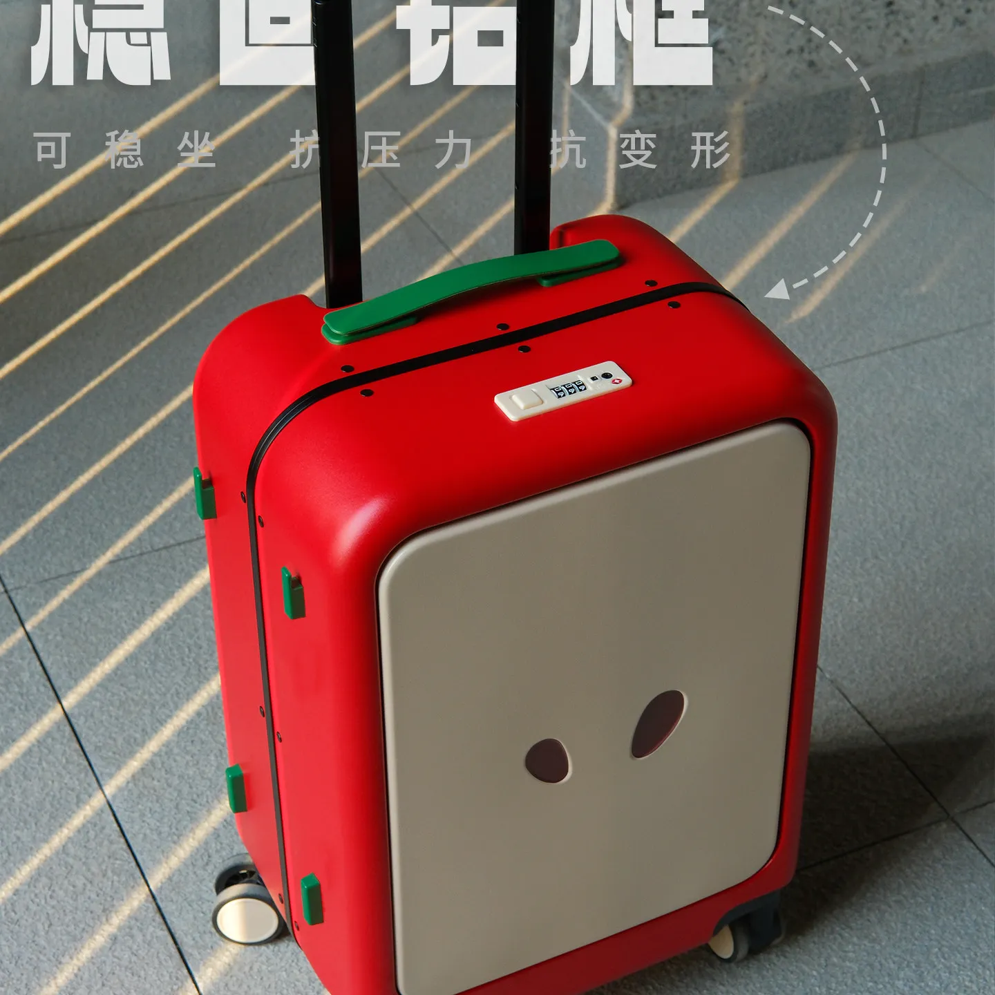 Cartoon Apple Print Suitcase, 20 Inch Cute Front Opening Carry On Luggage with Aluminum Frame & TSA Lock, Lightweight Suitcase