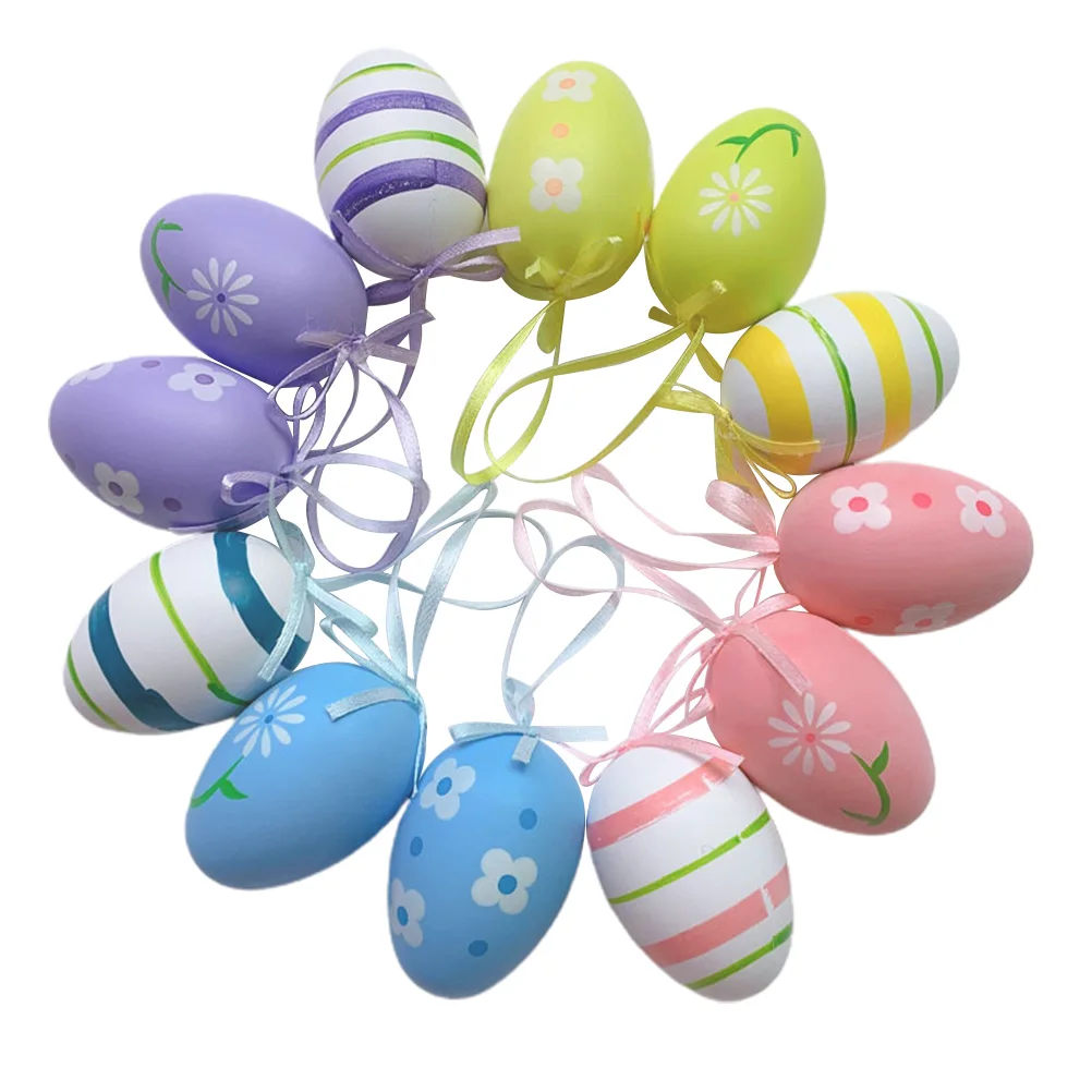 12 Pcs Easter Eggs Easter Decoration 2026 For Hanging Plastic Colorful Easter Eggs with Silk Ribbon Decorative Easter Eggs