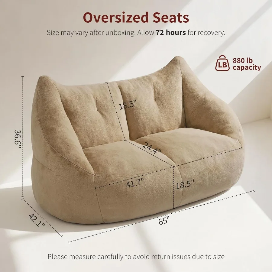 Oversized Bean Bag Chairs for Adults, Bean Bag Sofa, Boneless for Reading, 2 Seater Lazy Sofa for Small Spaces, Mini Small Couc