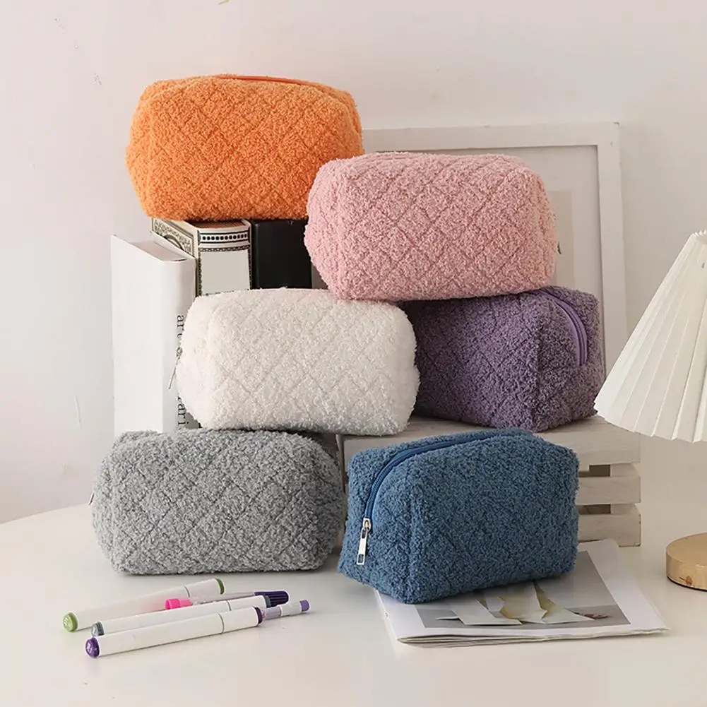 กล่องใส่ปากกาแบบมินิมอลสีมาการอง กล่องใส่ปากกาแบบแข็ง ความจุเยอะ ปิดด้วยซิป กระเป๋าใส่ดินสอแบบขนนุ่ม สำหรับเด็ก  อุปกรณ์จัดระเบียบเครื่องเขียน