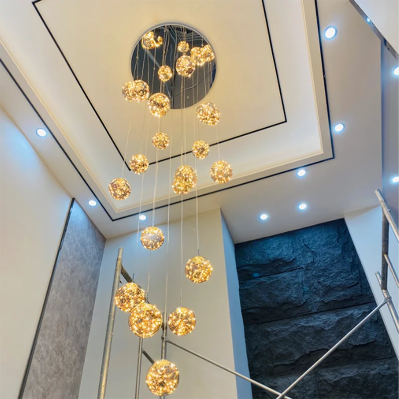 Modern LED Glass Ball Dimmable Chandelier Staircase Lustre Living Room Chandelier Lustre Home Decoration Ceiling Chandelier