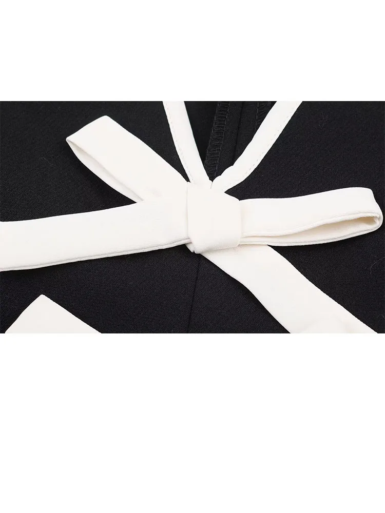 HH المرأة الربيع الصيف جديد التباين اللون القوس مزين فستان قصير الحلو قصير تاريخ الحفلات المألوف تنوعا فستان بفتحة عنق على شكل v