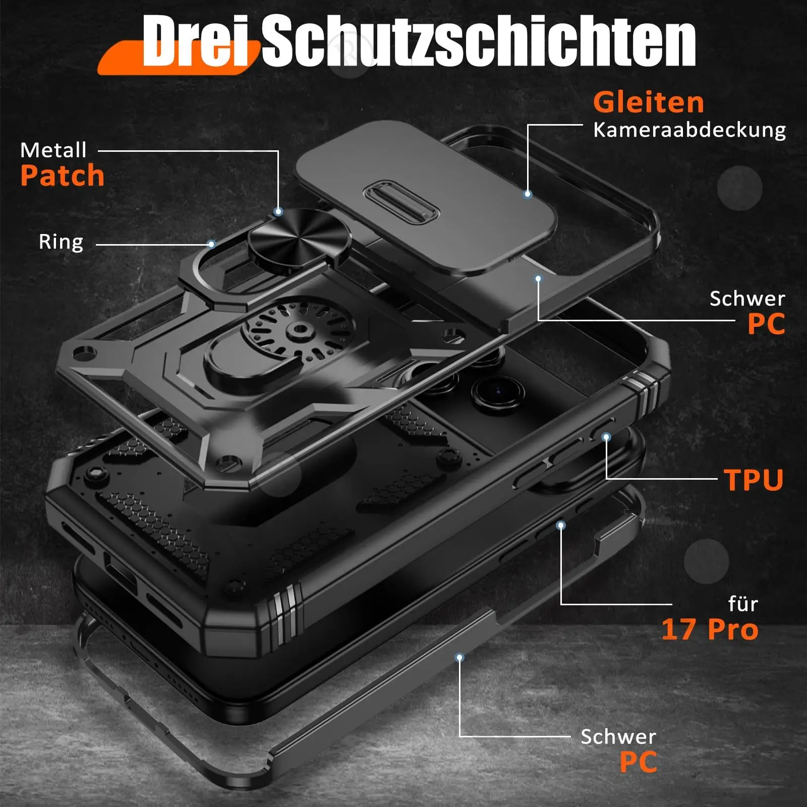 Hülle für iPhone 18 Pro Max 16 15 14 13 12 11 Pro Max Mini Plus 17e 16e, robust, mit Kamera, 360-Grad-Ständerabdeckung – Detail 4