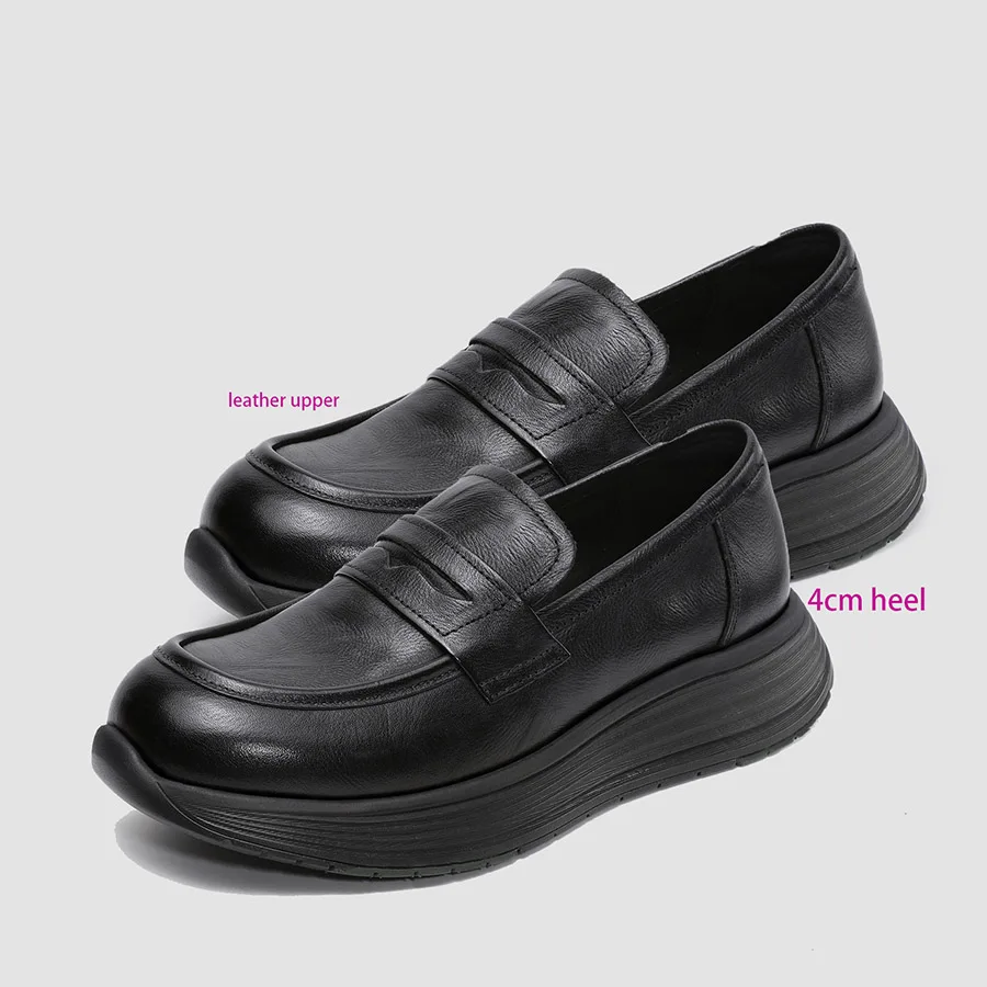 LIHUAMAO Cow leather comfort wome casual shoes wedge loafers platform sneaker sport footwear party outdoor walking shoes