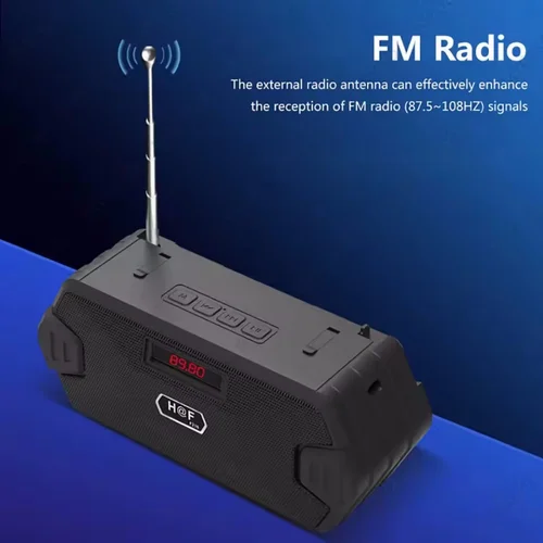 Imagen 2 del producto Altavoz Bluetooth portátil, caja de música inalámbrica con Radio FM, altavoz Subwoofer para exteriores, compatible con tarjeta TF, reproducción USB, receptor FM