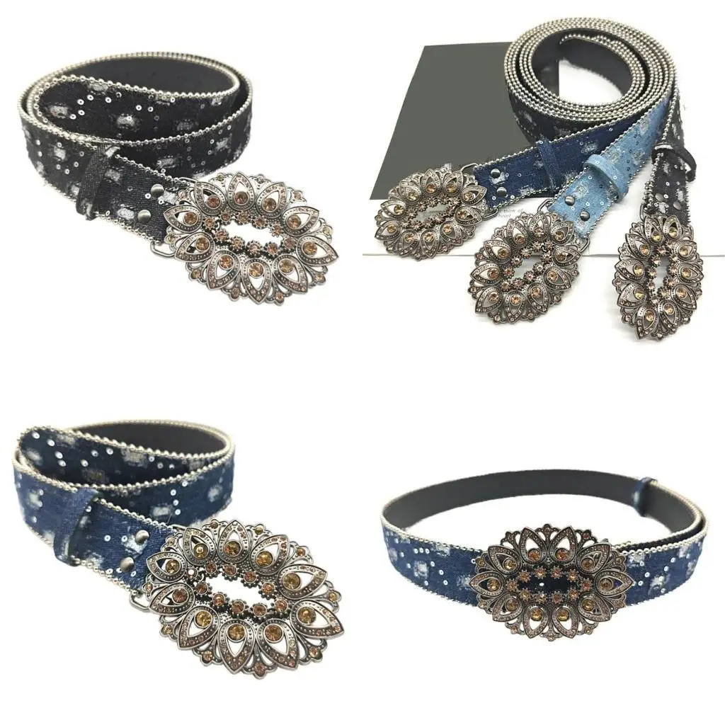 

652F Women Elegant Rhinestones Belt for Pants Jeans Blingbling All Matching Waistband