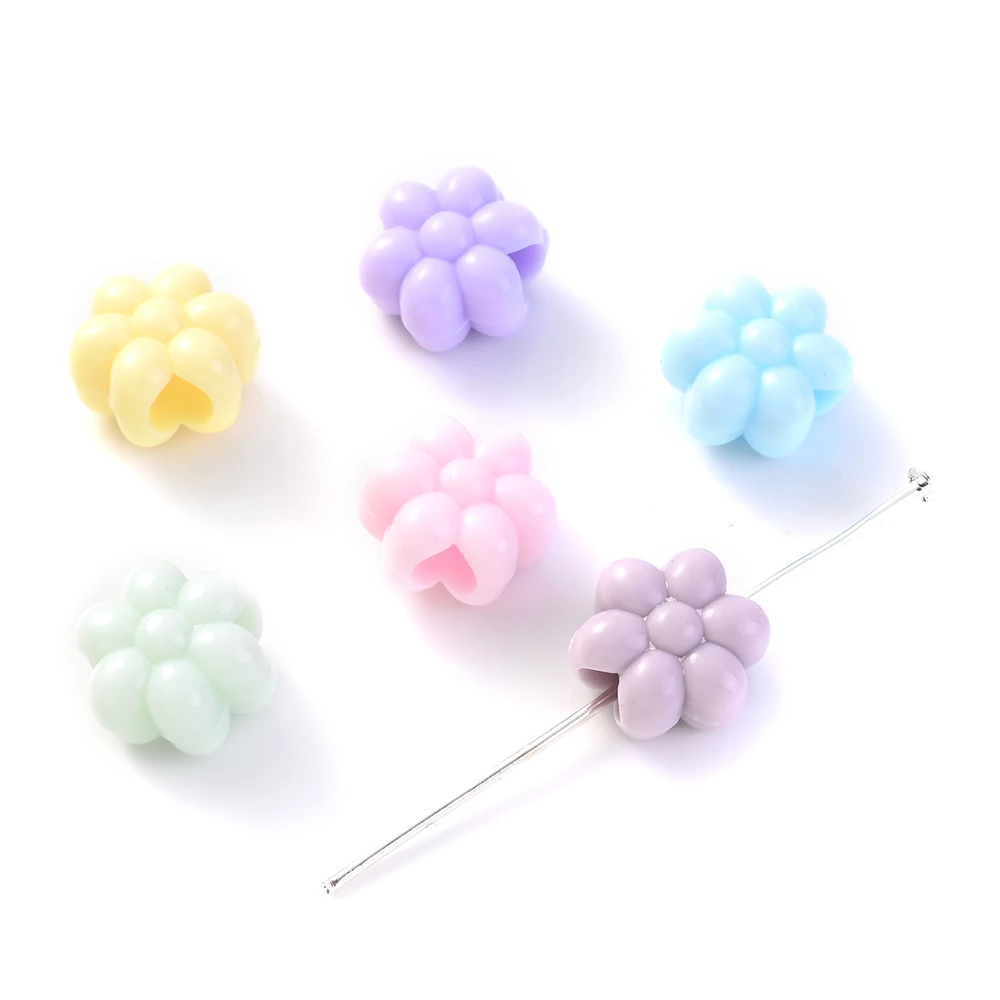 50pcs 12mm Big Hole Acrylic Flower Beads Colorful Flower Jewelry Beads For Making Bracelet Necklace DIY Earring Ornament