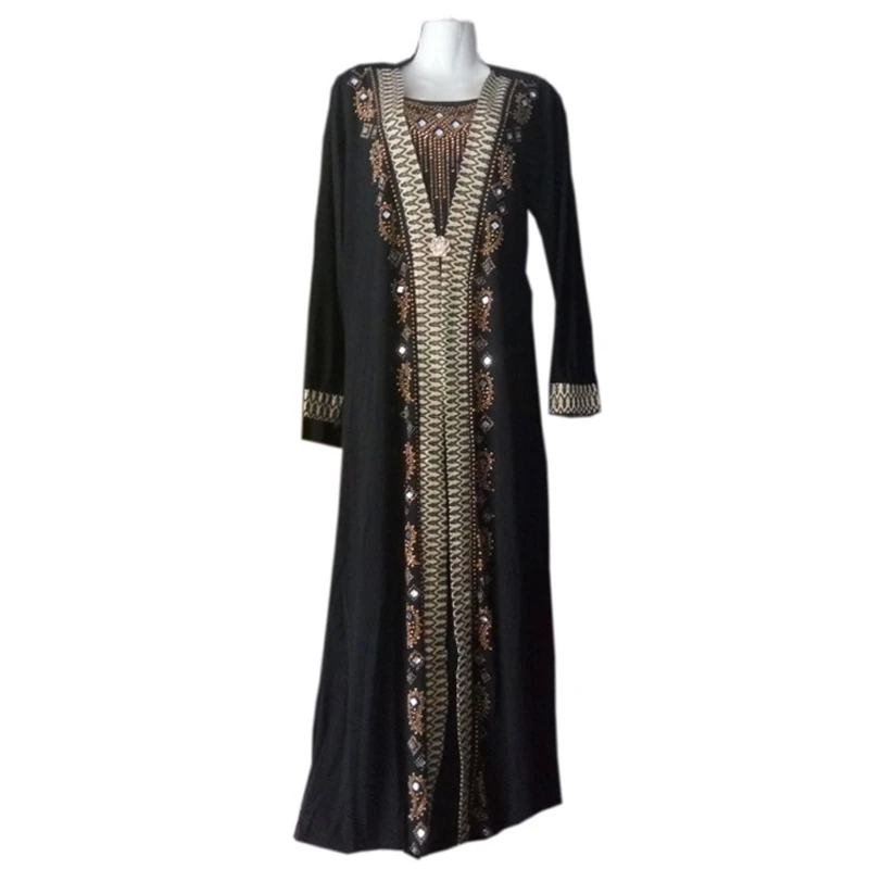 Muslim Dress Full Cover Dress Long Sleeves Women Robe African Lady Stripes Dresses Middle East Clothing for Four Seasons