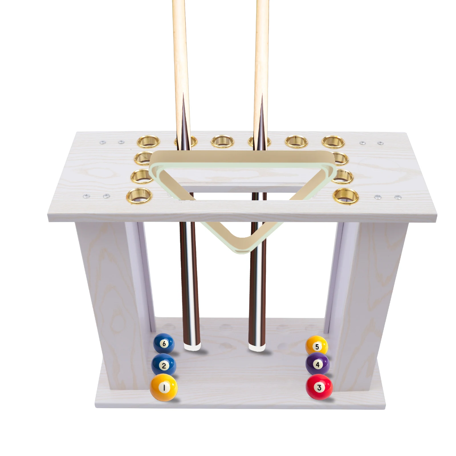 

16-Slot Wooden Billiard Cue Rack Floor Standing Pool Stick Organizer Billiard Cue Stand Fish Rod Storage Rack Density Board