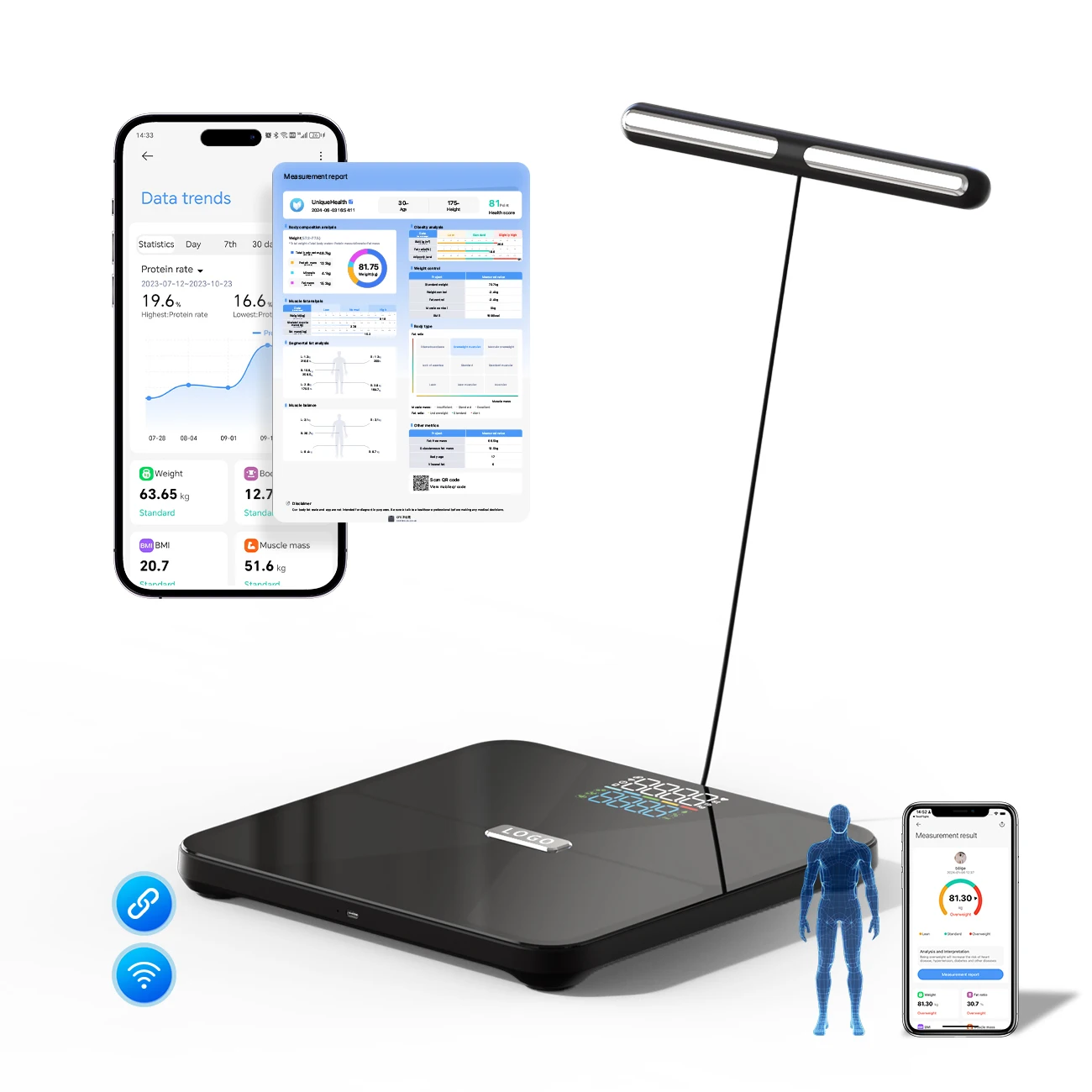 OEM/ODM ROHS-Certified Smart 8 Electrode Body Scale Digital Display Health-Preserving Personal Household Scale BMI