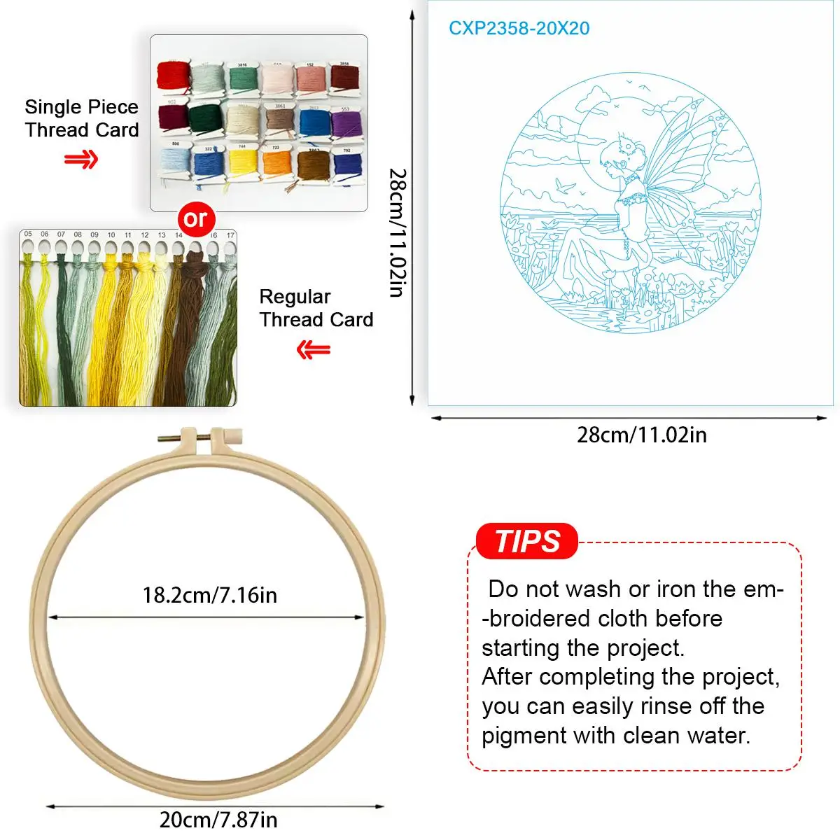 1 Stück 20X20CM/15X15CM 7,87/6,3 Zoll Schmetterlings-Stickerei-Starter-Kit DIY-Kit DIY-Stickerei-Set Handarbeiten Nadelkunst – Detail 4