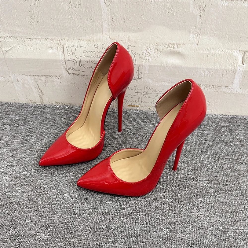 16CM/14CM High Heels Women Pumps,Unisex Stage Show Party Shoes,Patent Leather Side Shollow Slip On,Nude,White,Red,Custom Colors