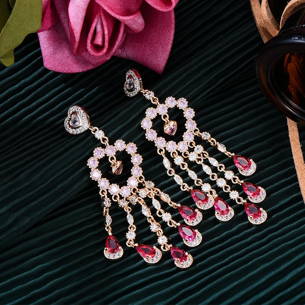 Missvikki Lolita Style Heart Tassel Drop Earrings For Women Bridal Wedding Party Daily Trendy Sweet Romantic JewelryHigh Quality