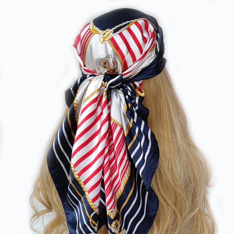 Silk Scarf Scarftop Headwraps For Women Vintage Four Seasons Hair Scarve 90*90cm Hijab Foulard Bandana Femme Headscarf