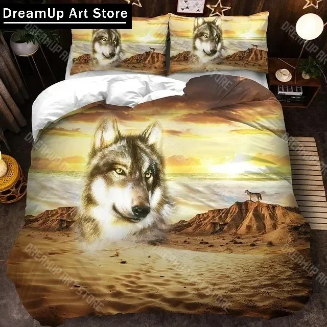 2026 3D Wolf Black White Bedding Set Cute Quilt Cover Bed Cover With Pillowcase Twin Single Queen King Size Boys Adult Home Text