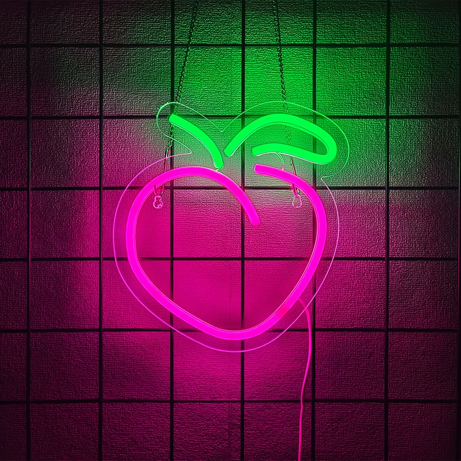 

Светодиодная неоновая вывеска с фруктами, настенный декор со значком персика, спальня, дом, бар, ресторан, настенные светильники для фруктового магазина, рождественские подарки для девочек.