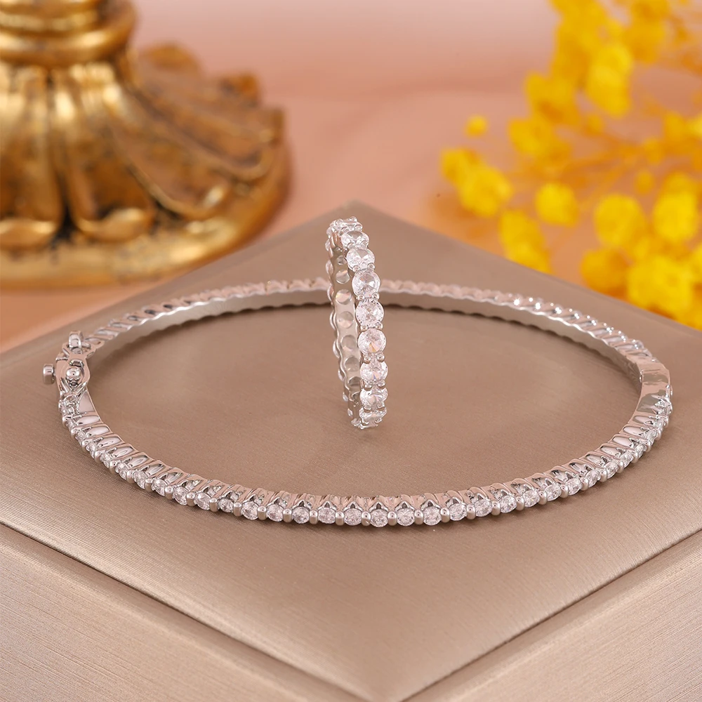 ZAKOL 2-teiliges Set Einfaches Exquisites Rundes Türkis-Zirkon-Armband und Ringe Hochwertige Kupfer-Armreifen Modisches Party-Schmuckset – Detail 7
