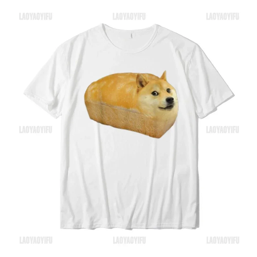 Funny Shiba Inu Doge Bread Meme Graphic T-Shirt Normal Man Tops T Shirt for Woman New Coming Cartoon T Shirts Casual