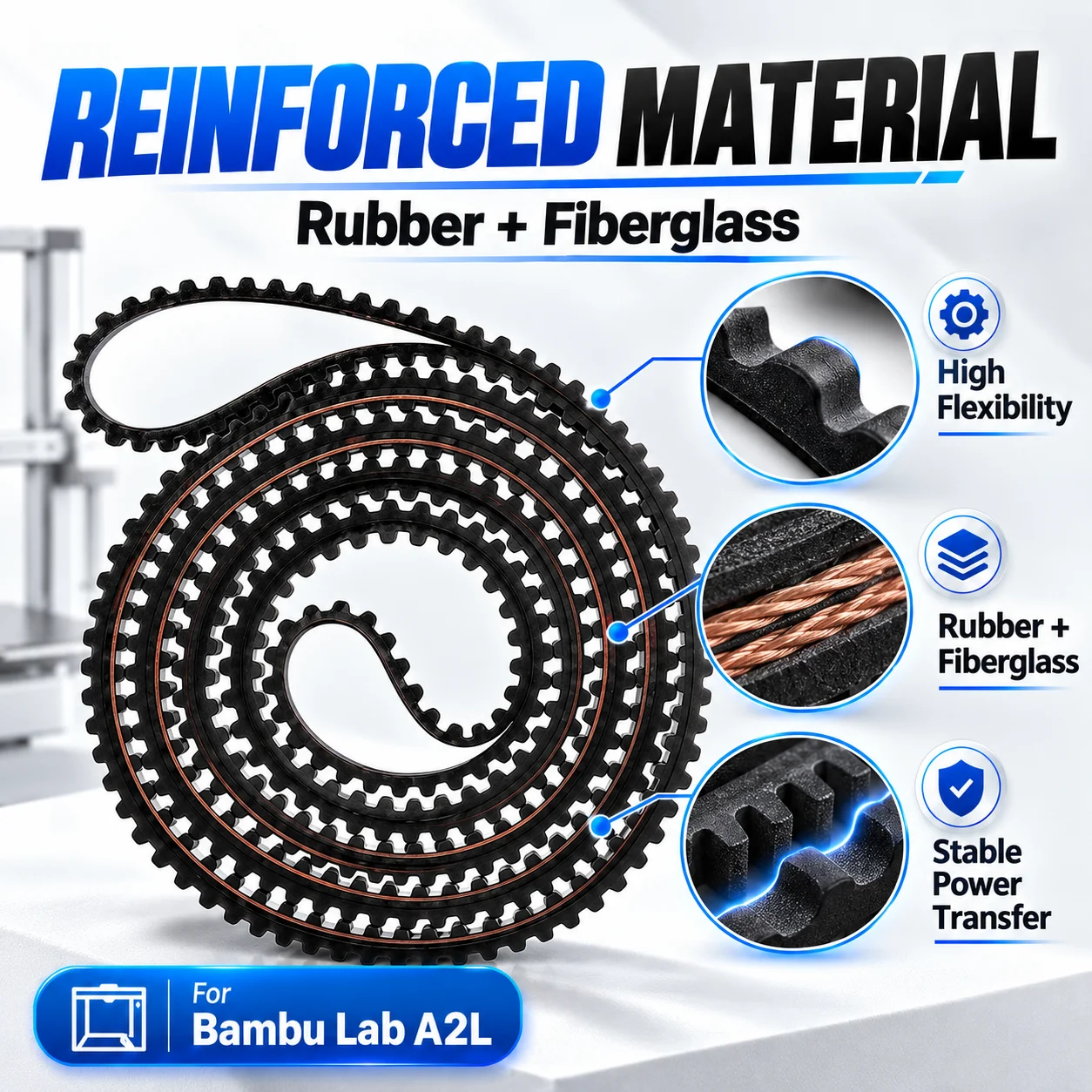 Bambu Lab A2L Z Axis Timing Belt Reinforced Rubber Fiberglass Sync Belt 3D Printer Replacement Part