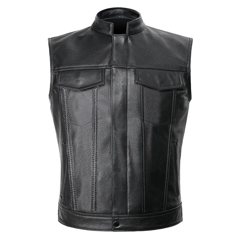 Men's Large Size Vest Skull Letter Embroidered Leather Jacket Tooling Personality Wear