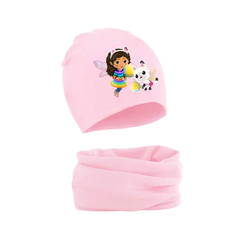 Gabby dollhouses menina bebê chapéu cachecol anime bonito outono inverno quente algodão confortável criança gorro crianças malha boné colarinho 2 peças conjunto