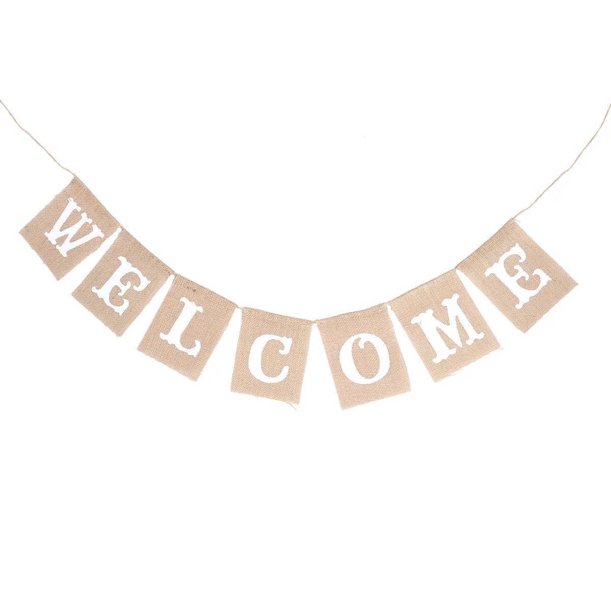 

2.8 Meters Welcome Banner Party Bunting Burlap Garland Festive Decor for Wedding Holiday Birthday Celebration Backdrop