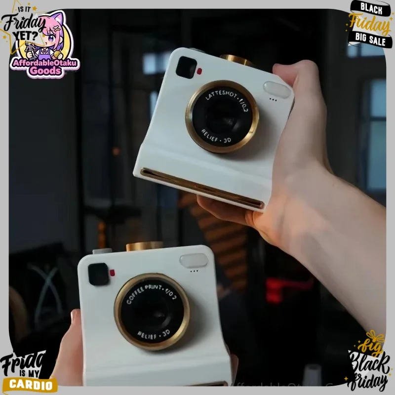 3D Printed Camera Shape Latte Art Stencil Tool with 30 Reusable Pattern Cards, Manual Coffee Cocoa Powder Decor for Cappuccino