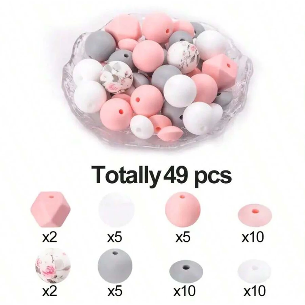 49PCS Silicone Spacer Beads Combination Set for Jewelry Making Necklace Bracelet Keychain Beaded Pen Accessories