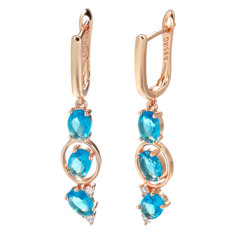 Kinel New English Buckle Long Drop Earrings 585 Rose Gold With Blue Natural Zircon Earrings for Women Fashion Vintage Jewelry