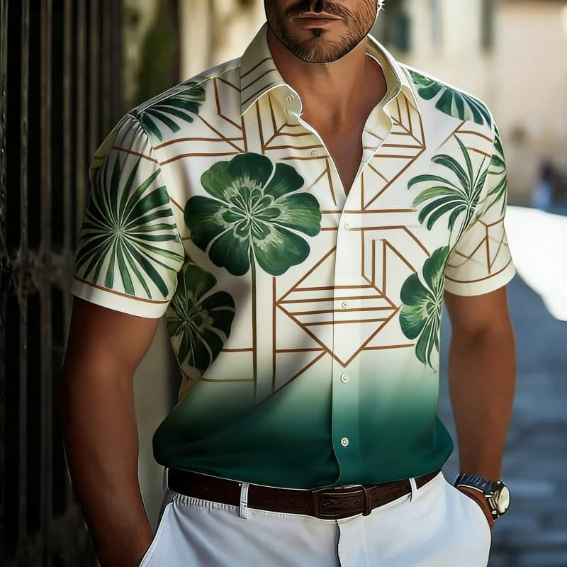 

Men's Stylish Exquisite Vibrant Playful Tropical Print Short Sleeve Shirt Casual Fashion For Daily Leisure And Beach Vacation