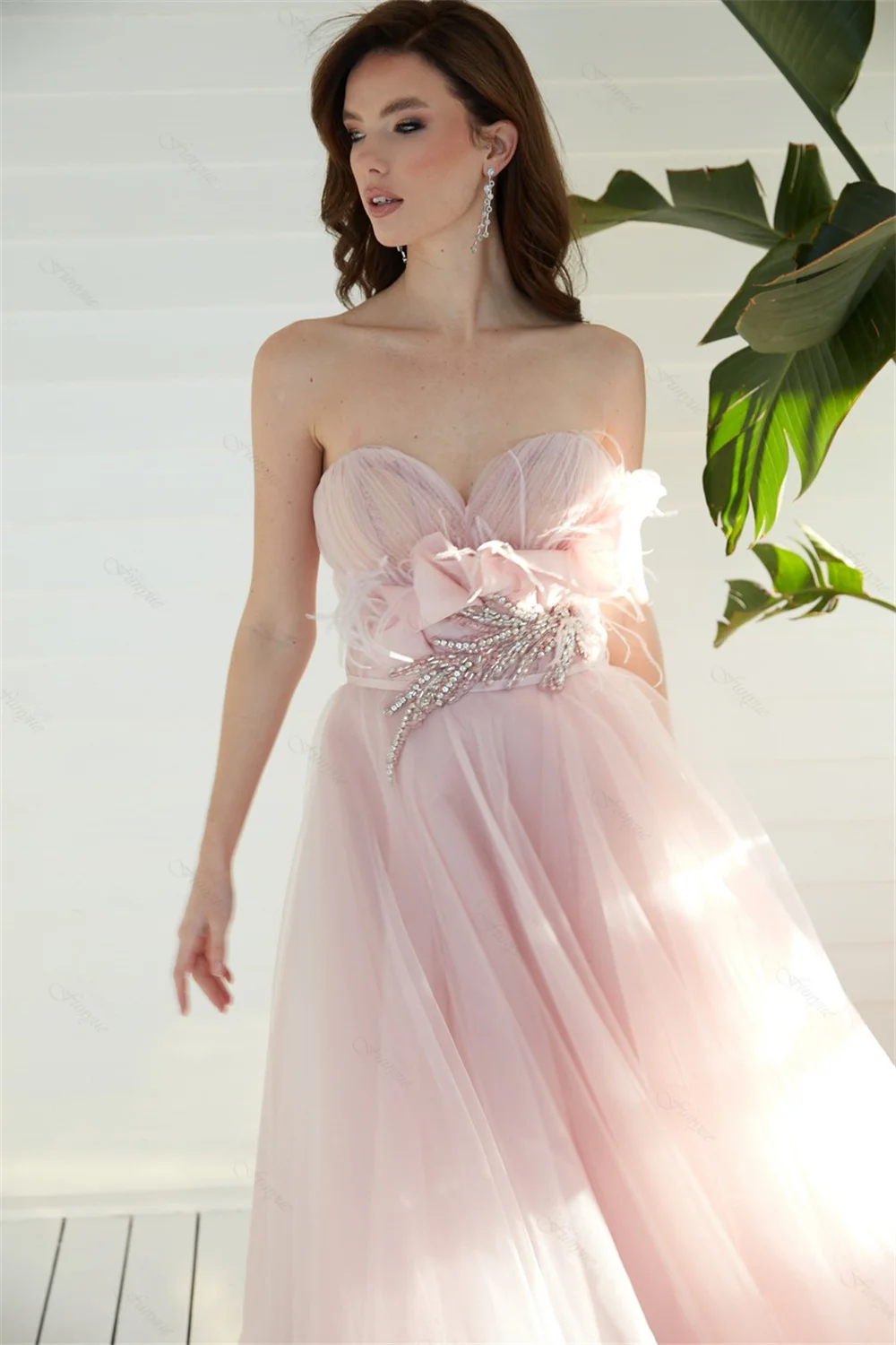 Funyue Ball Prom Dresses Tulle Strapless Spaghetti Strap Sleeveless Ankle-Length Formal Party Gowns robes de bal