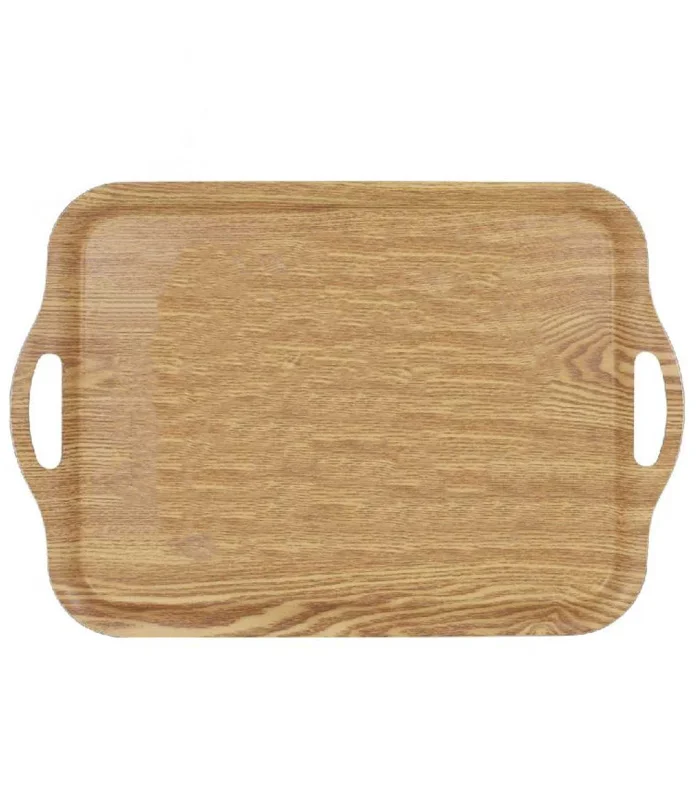 Melamine tray with handles of 3x48,2x33 cm, for carrying tableware or food or as decoration. Resi Wood Fountain