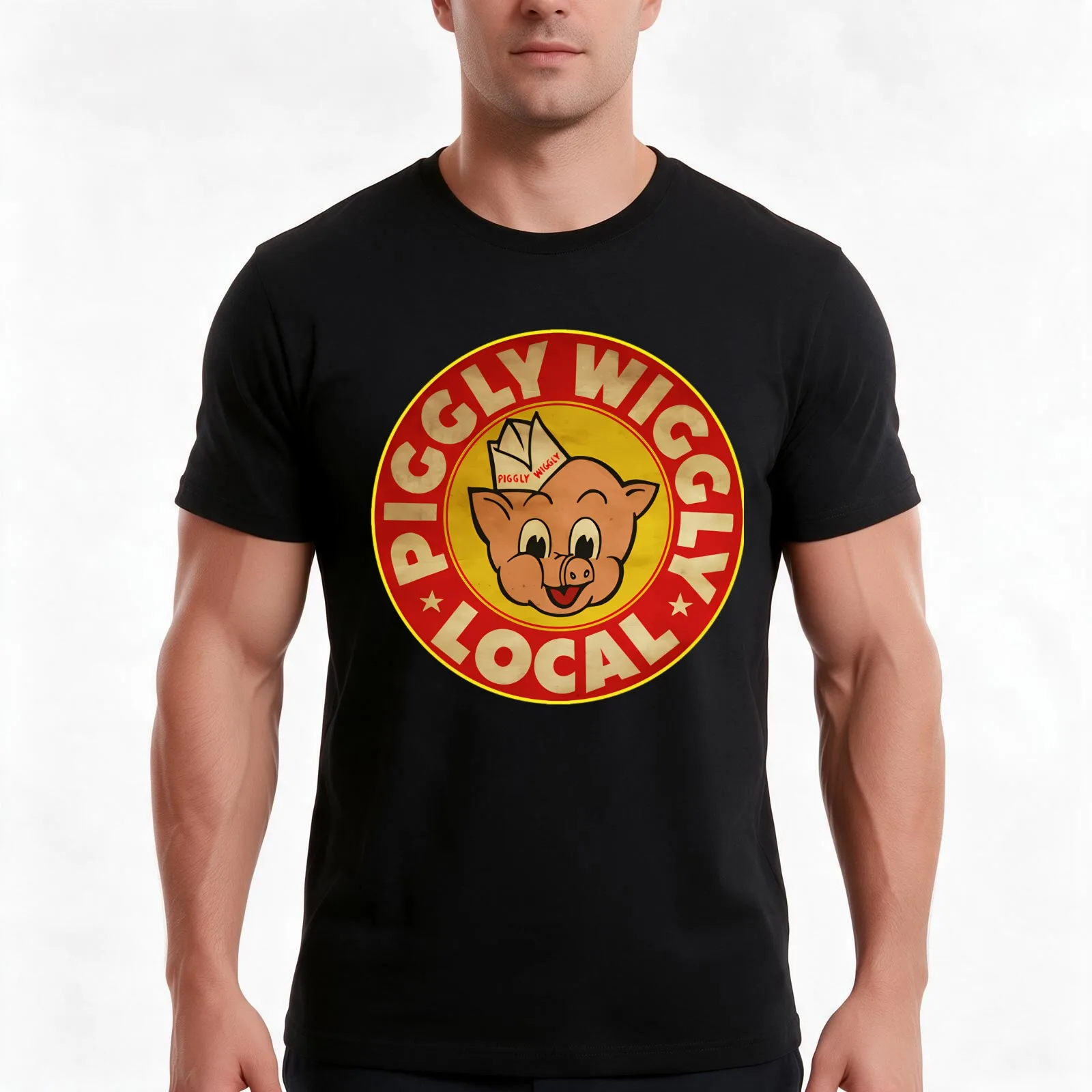 Piggly Wiggly Local Yellow Style T-Shirt, Summer Casual Cotton Tee, Oversized Streetwear Tops, Vintage Graphic Print
