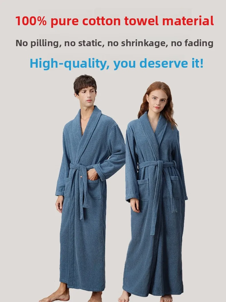 high-end-cotton-towel-material-thickened-ankle-length-couples-robe-pure-color-sauna-bathrobe-sleepwear-for-men-and-women