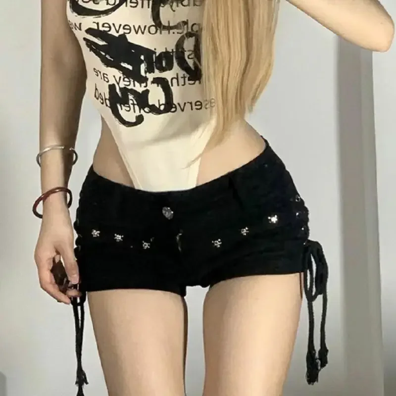 Shorts Women Skinny Creativity Lace-up Popular Streetwear Daily Personality Students Holiday Fashion Sexy American Retro Leisure