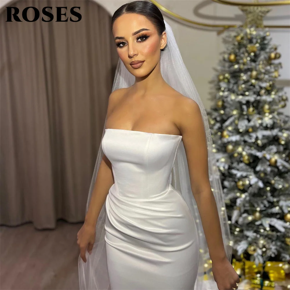 ROSAS Vestidos de fiesta blancos sin tirantes para mujer Vestido de fiesta de flores en 3D Sin mangas Sirena فستان Хات jeh12] Abito de fiesta de boda con manchas