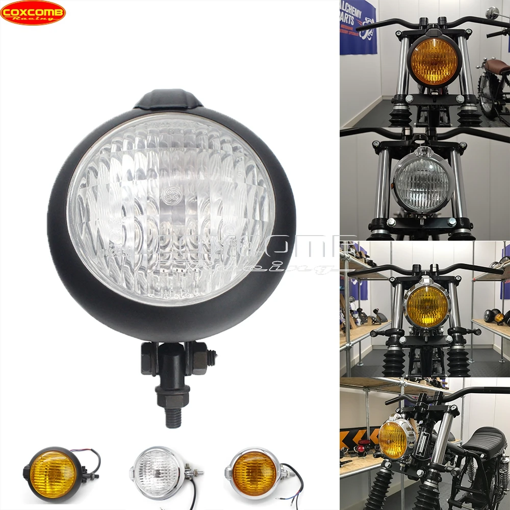 Retro Motorcycle Round Headlight High Low Beam Headlamp Fog Light Auxiliary Lamp For Harley Cafe Racer Chopper Bobber Custom H4