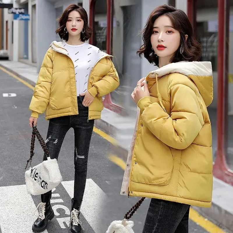 2023 New Fashion Short Parkas Women Winter Jacket Hooded Down Cotton Jacket Female Casual Loose Cotton Coat Thick Warm Outwear