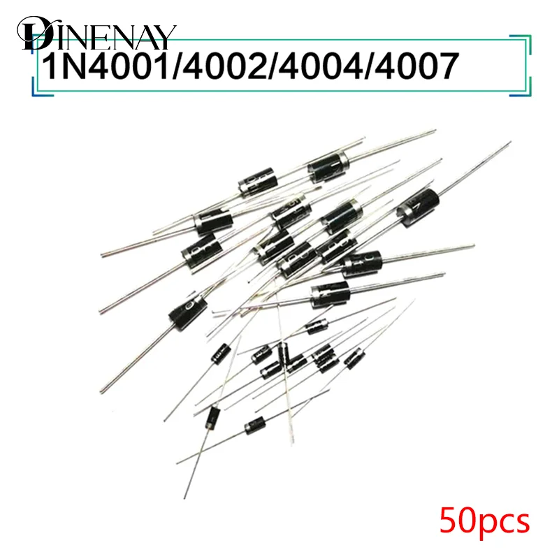 50Pcs Completely New Schottky Rectifier Diodes 1N4001 1N4002 1N4004 1N4007 Direct Insertion Rectifier Diodes DO-41 1A 50V-1000V