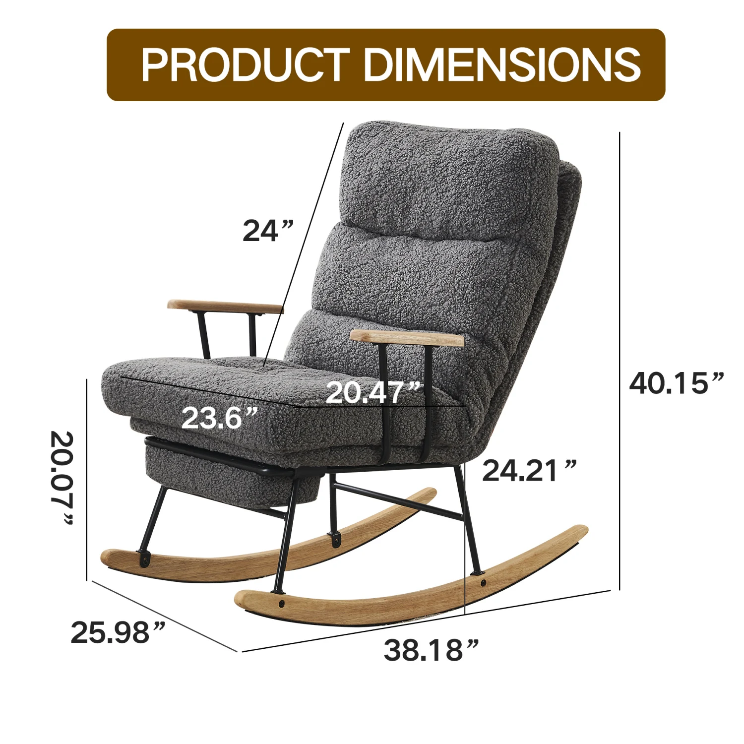 Modern Teddy Gliding Rocking Chair: High Back, Retractable Footrest, Adjustable Back Angle - Gray