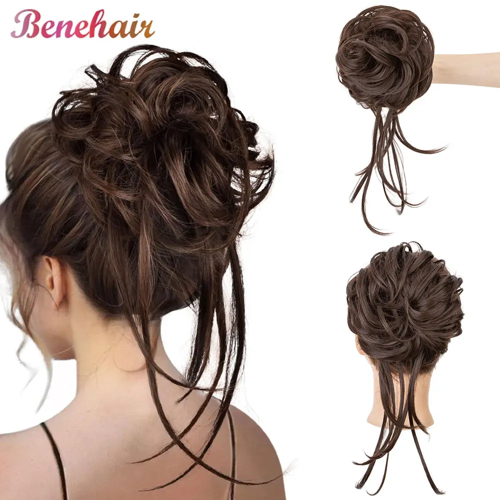 

Benehair Synthetic Messy Bun Hair Piece Long Tousled Updo Hair Bun Extensions Wavy Wrap Ponytail Hairpieces Hair Scrunchies