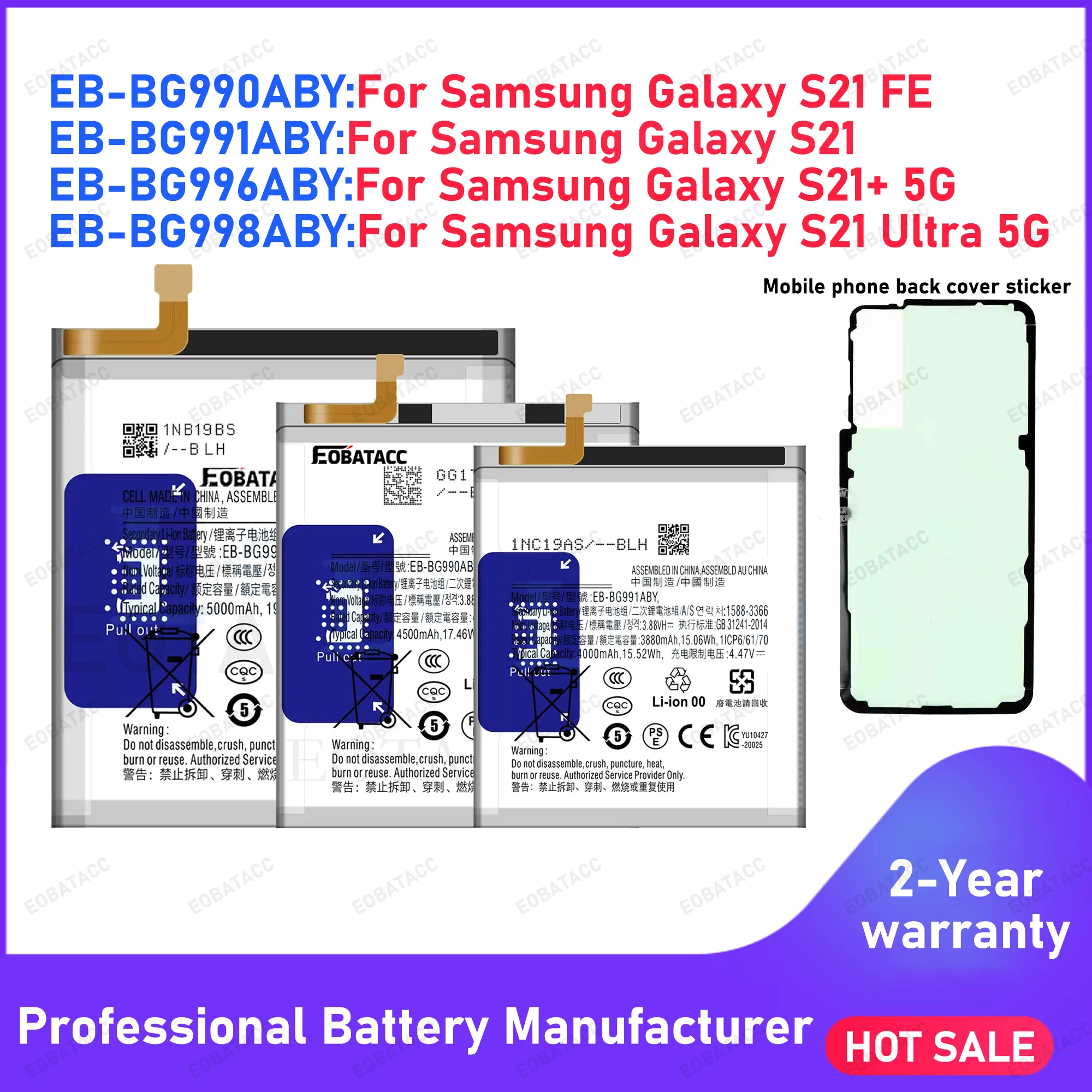 2026 Years Replacement Battery EB-BG990ABY EB-BG998ABY EB-BG996ABY EB-BG991ABY For Samsung Galaxy S21 S21 Ultra S21Plus S21 FE5G