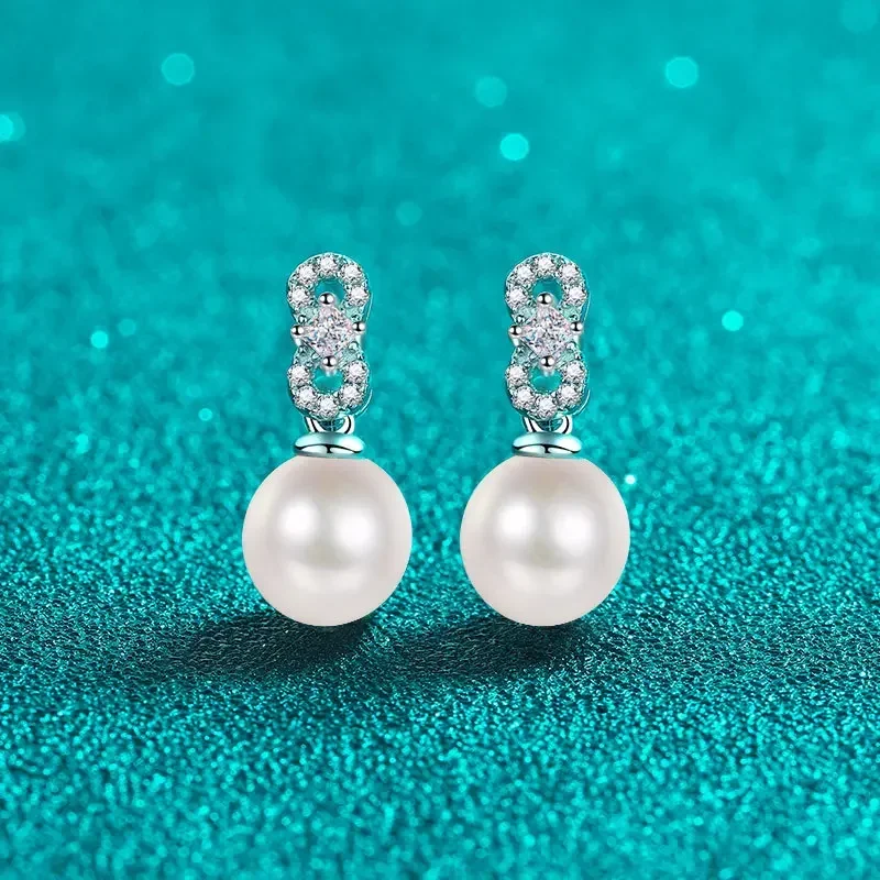 

18K gold moissanite pearl earrings, elegant, simple and atmospheric commuter 0.28 carat earrings plated with PT950 platinum