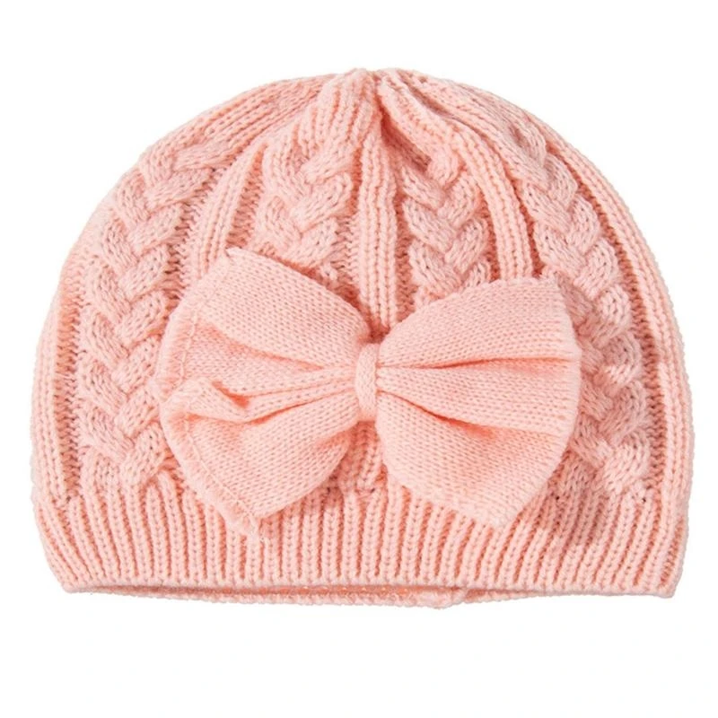 

Милая детская вязаная шапка с бантом, шапка-бини, повседневная однотонная модная осенне-зимняя шапка