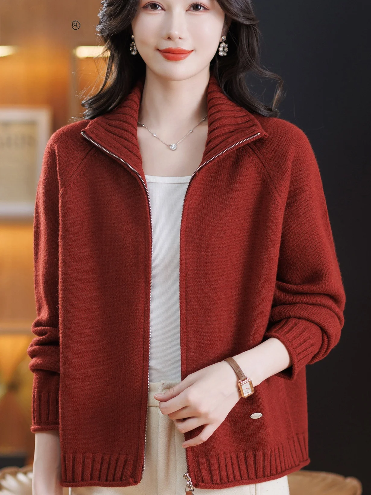 

Новый весенний утепленный свободный повседневный вязаный кардиган-пальто с отложным воротником для женщин среднего и старшего возраста