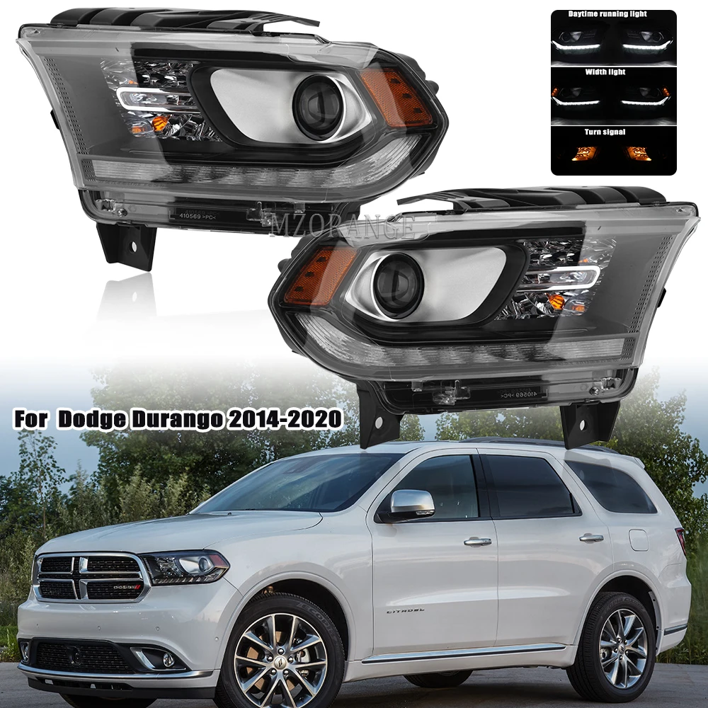 Front Car Headlights for Dodge Durango 2014-2021 Headlamp HID LED Daytime Running Light Width Lights Turn Yellow Turn Signal