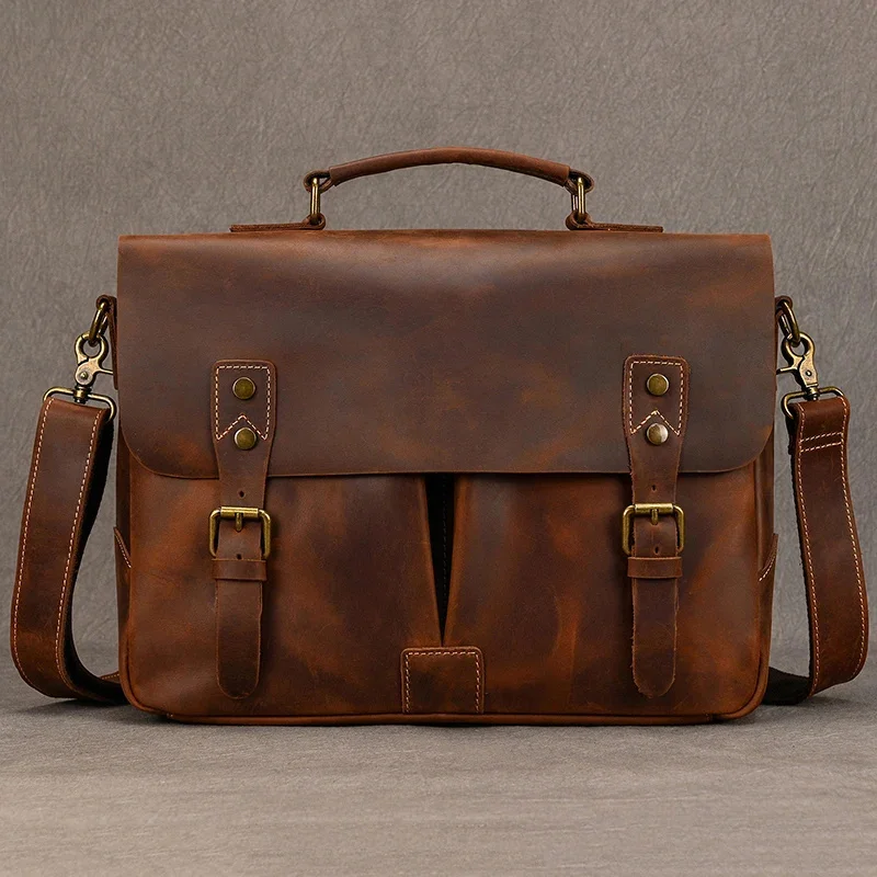 

Leather Briefcase For Man Male Genuine Laptop Business Bag With Shoulder Strap Travel Handle