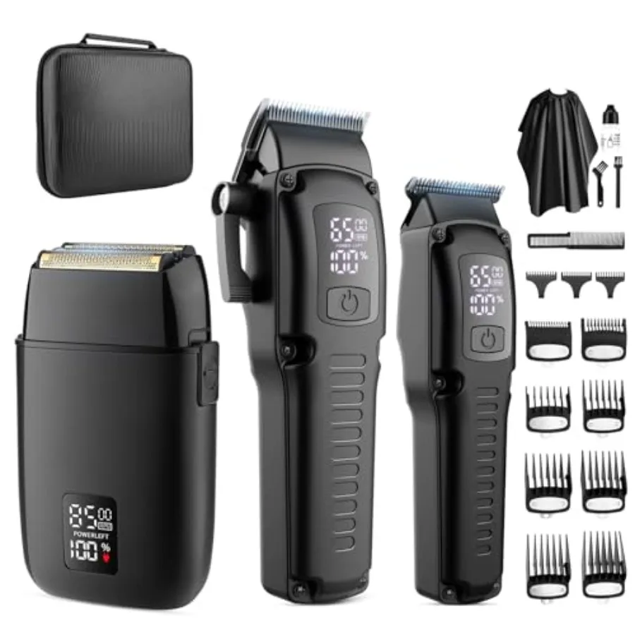 

Professional Barber Hair Clippers Trimmer Shaver Set for MenCordless Hair Cutting Kit and Zero Gap T-Blade Trimmer and 8500 RPM